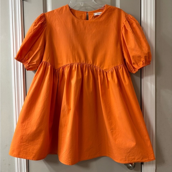 idem ditto Dresses & Skirts - Bold Orange Puff Sleeve Babydoll Mini Dress